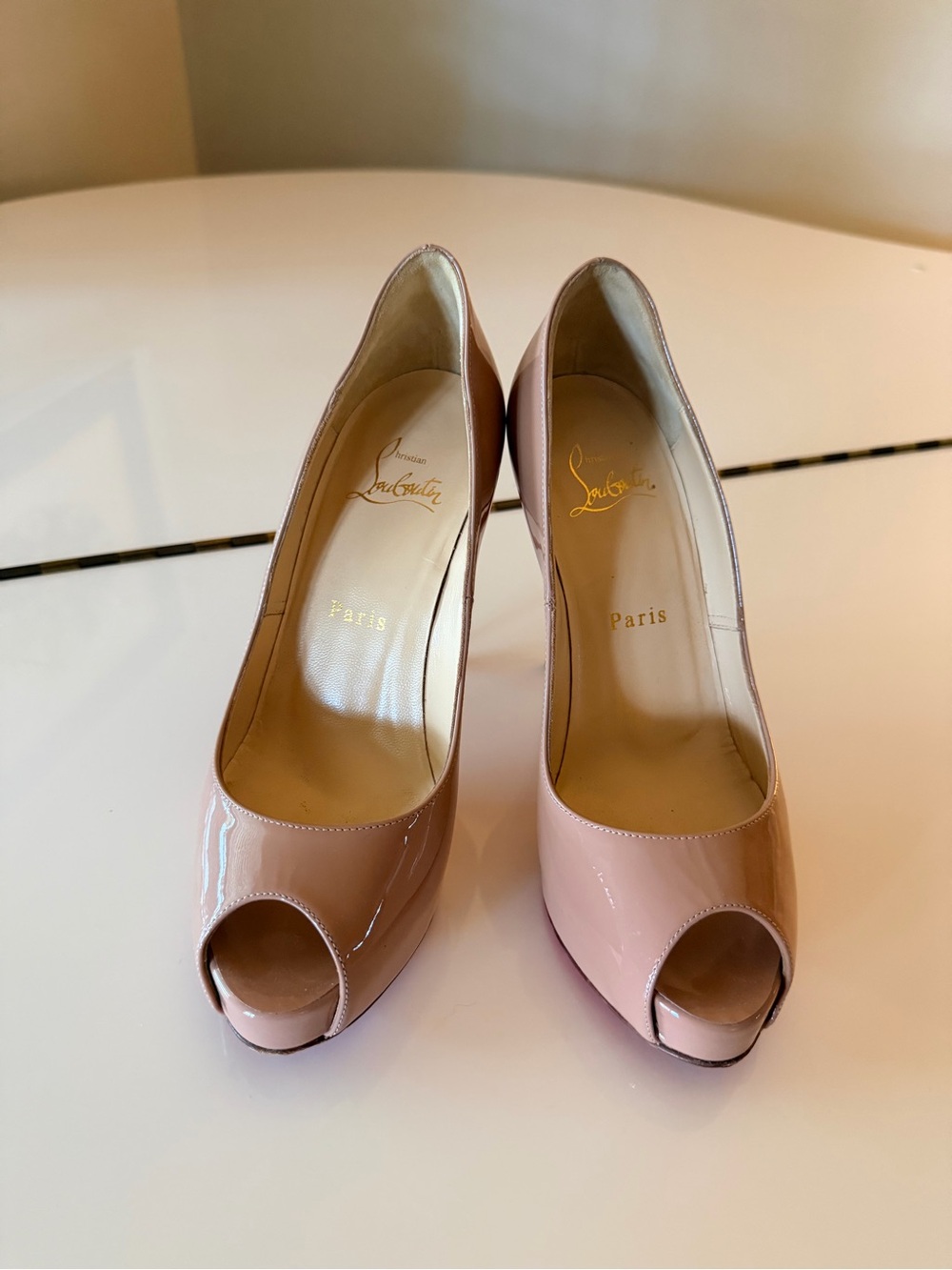 Christian Louboutin Blush Patent Peep-Toe Pumps